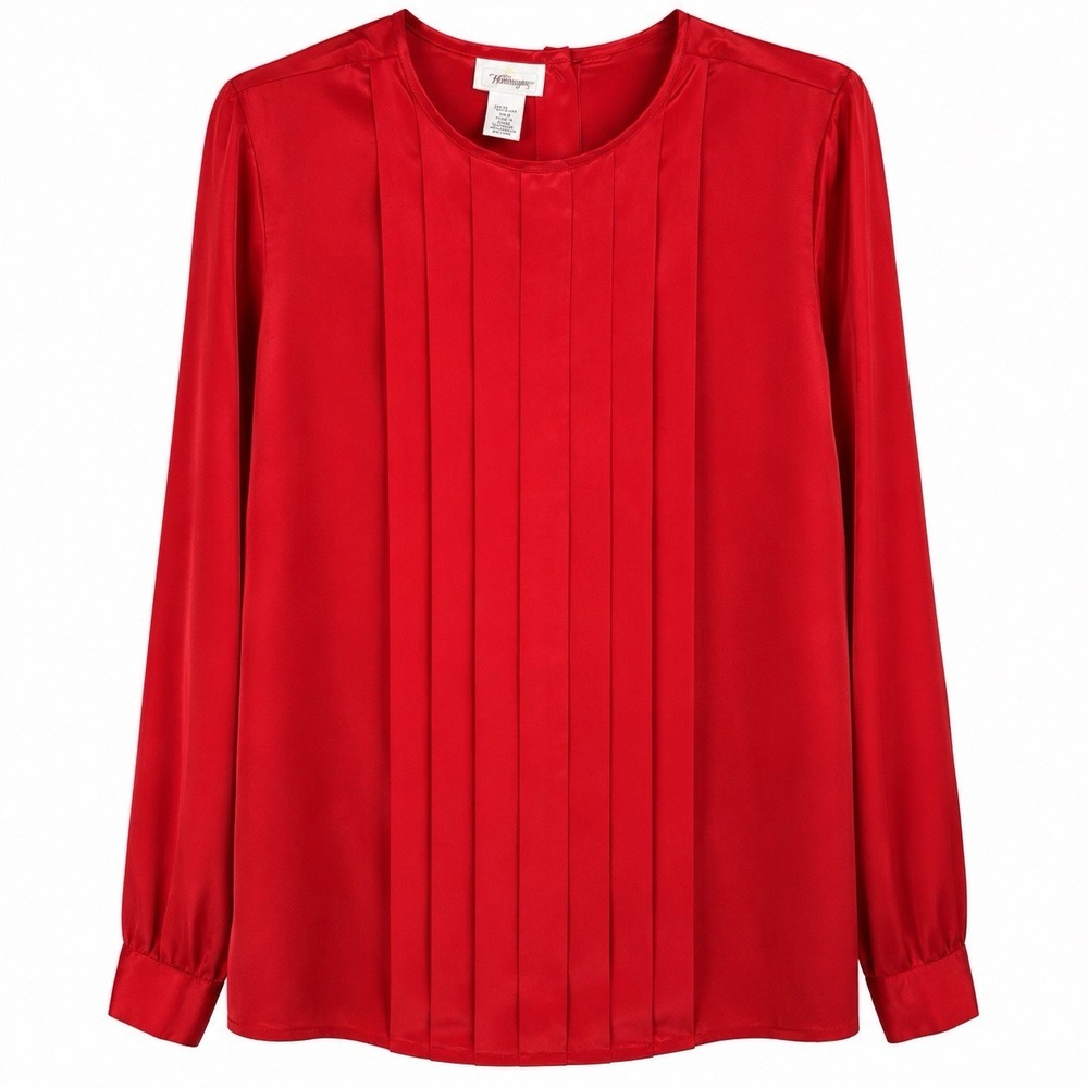 Worthington Women's Blouse 24W 2X Red Pleated Front Long Sleeve Button Back Top